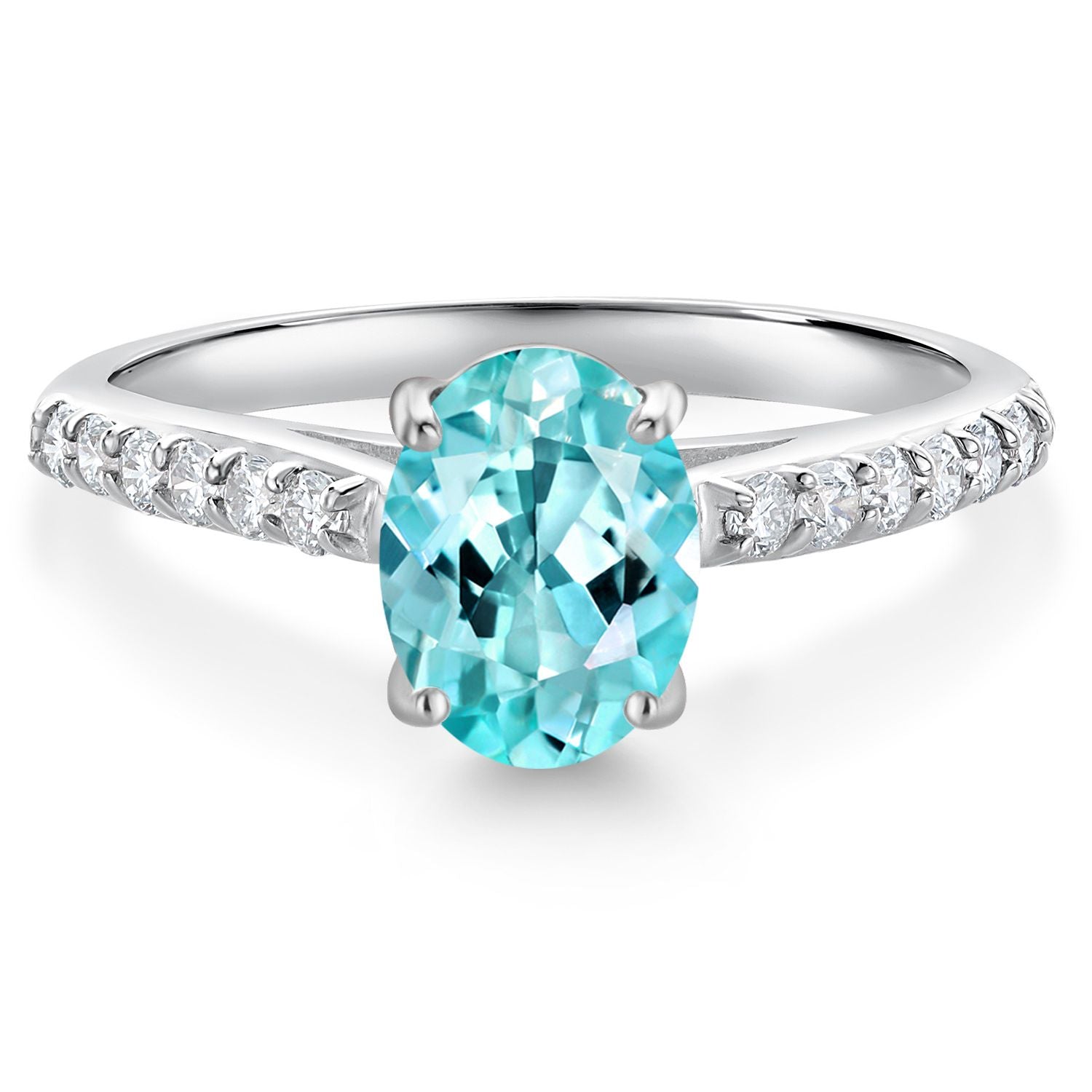 10K White Gold Blue Apatite and White Lab Grown Diamond Engagement Ring For Women (1.38 Cttw, Oval 8X6MM, Gemstone Birthstone, Available In Size 5, 6, 7, 8, 9)