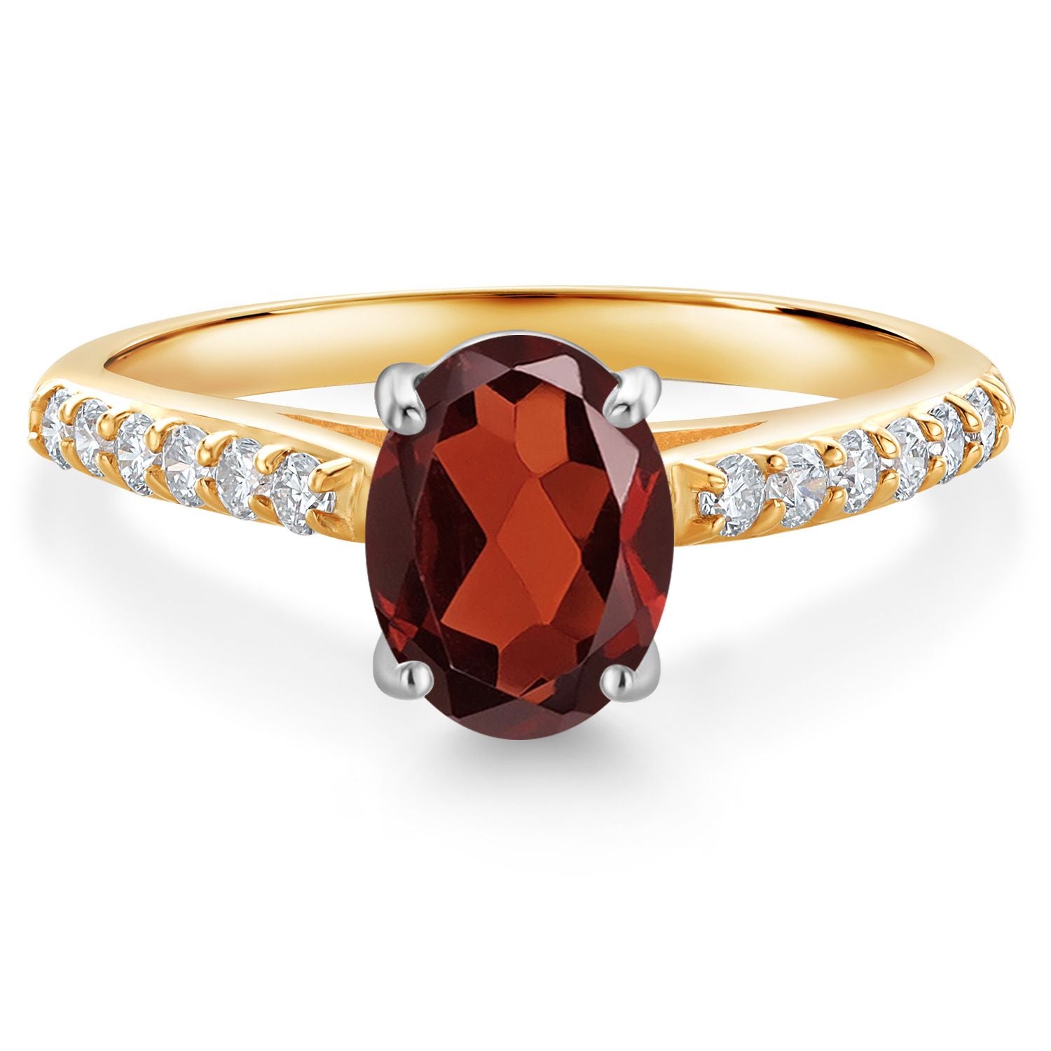 10K Yellow and White Gold Red Garnet and White Lab Grown Diamond Engagement Ring For Women (1.68 Cttw, Oval 8X6MM, Gemstone January Birthstone, Available In Size 5, 6, 7, 8, 9)