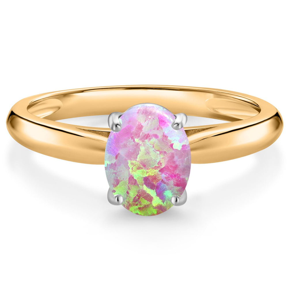 Pink Simulated Opal-Cabochon - October_5_Ring in 10K Two Tone Gold