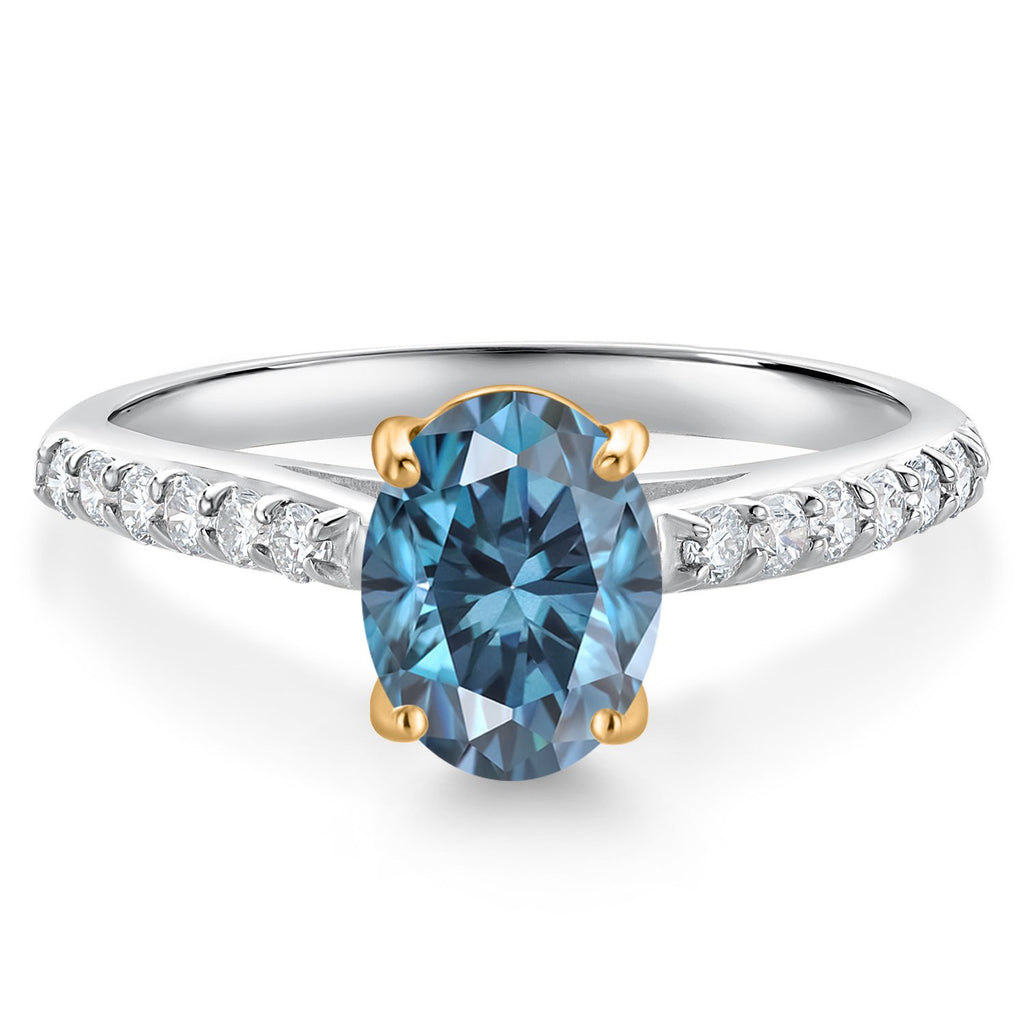 Persian Blue Moissanite - April_9_Ring in 10K Two Tone Gold
