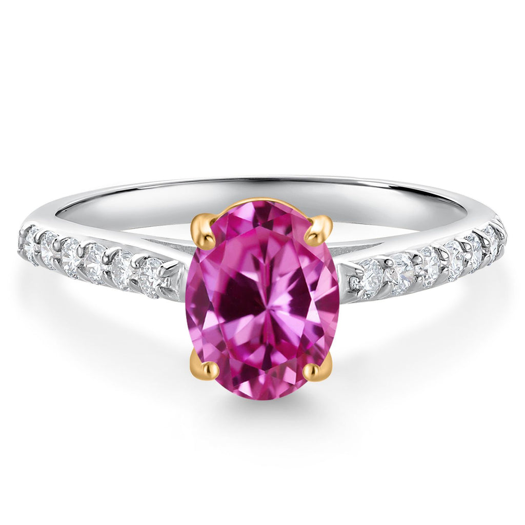 Pink Created Sapphire - September_6_Ring in 10K Two Tone Gold