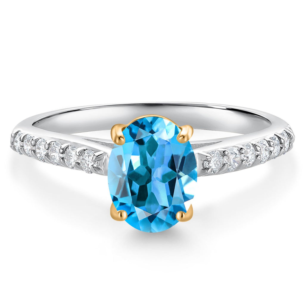 Swiss Blue Topaz - November_6_Ring in 10K Two Tone Gold