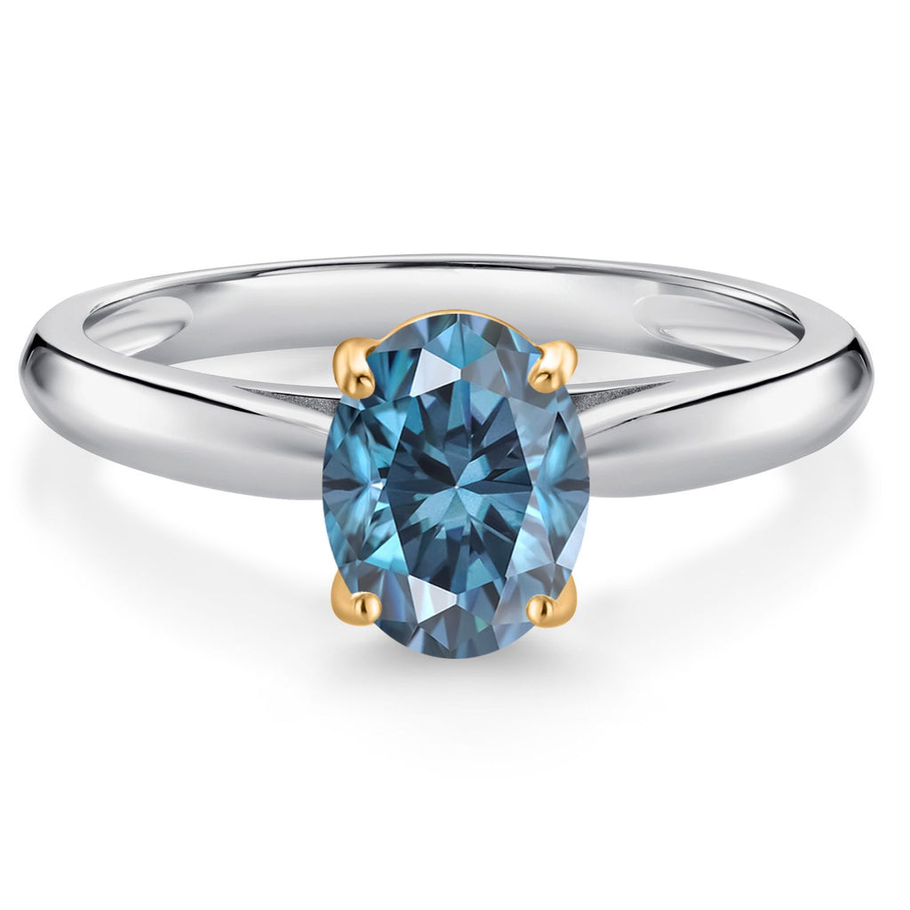 Persian Blue Moissanite - April_8_Ring in 10K Two Tone Gold