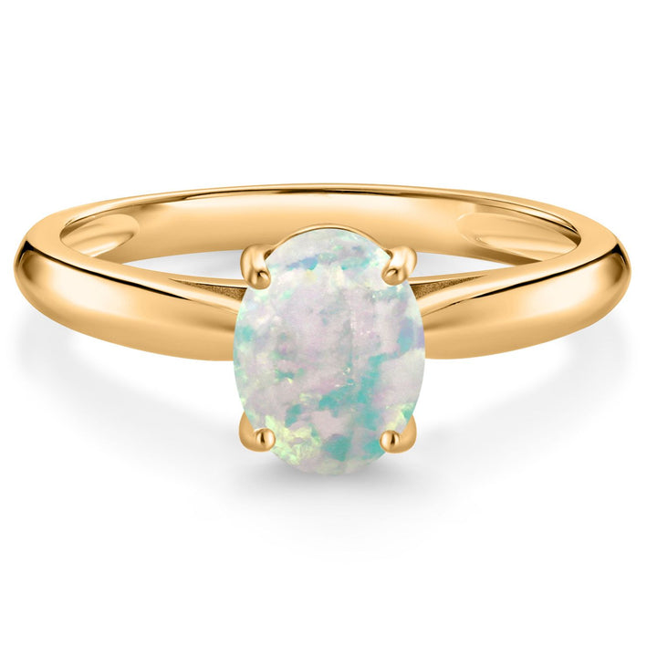 White Opal-Cabochon - October_5_Ring in 10K Yellow Gold