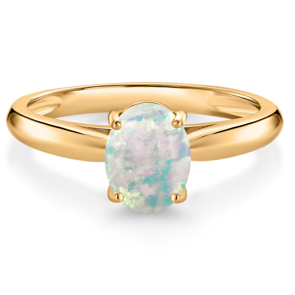 White Opal-Cabochon - October_9_Ring in 10K Yellow Gold