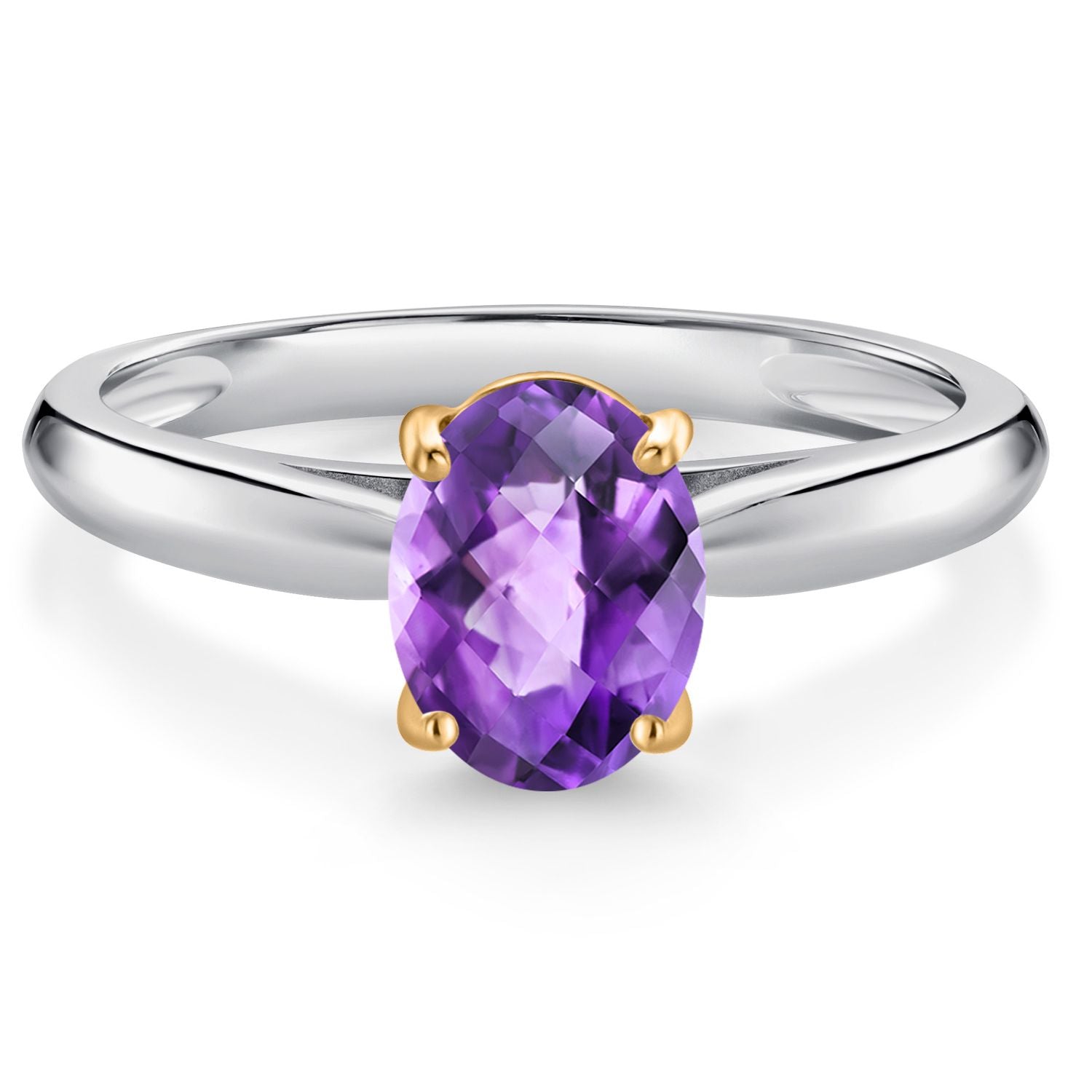Amethyst-Checkerboard - February_9_Ring in 925 Sterling Silver and 10K Yellow Gold
