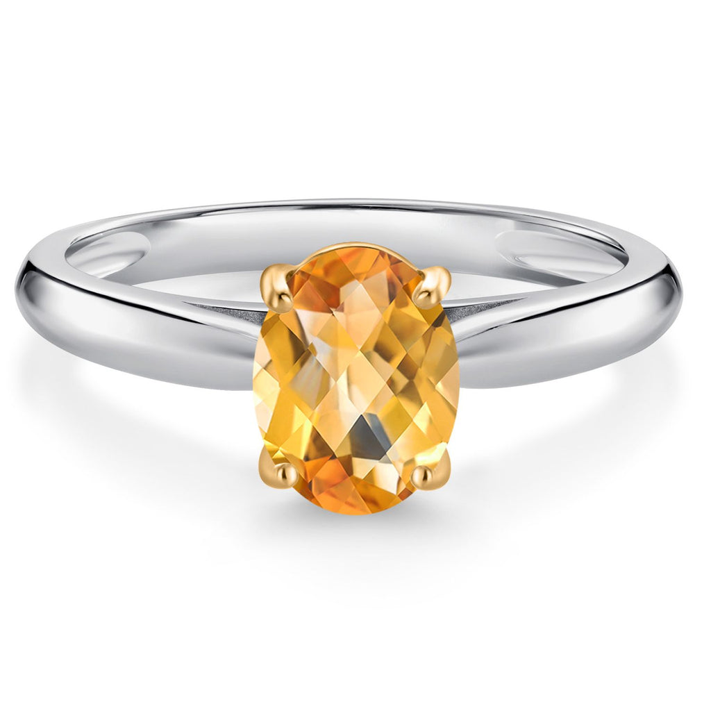 Citrine-Checkerboard - November_5_Ring in 925 Sterling Silver and 10K Yellow Gold