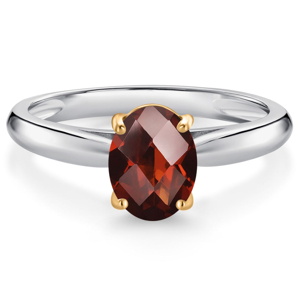 Garnet-Checkerboard - January_6_Ring in 925 Sterling Silver and 10K Yellow Gold
