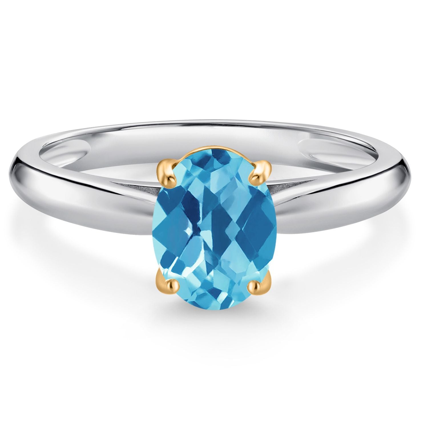 Swiss Blue Topaz-Checkerboard - November_8_Ring in 925 Sterling Silver and 10K Yellow Gold