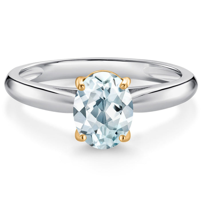 Aquamarine - March_5_Ring in 925 Sterling Silver and 10K Yellow Gold