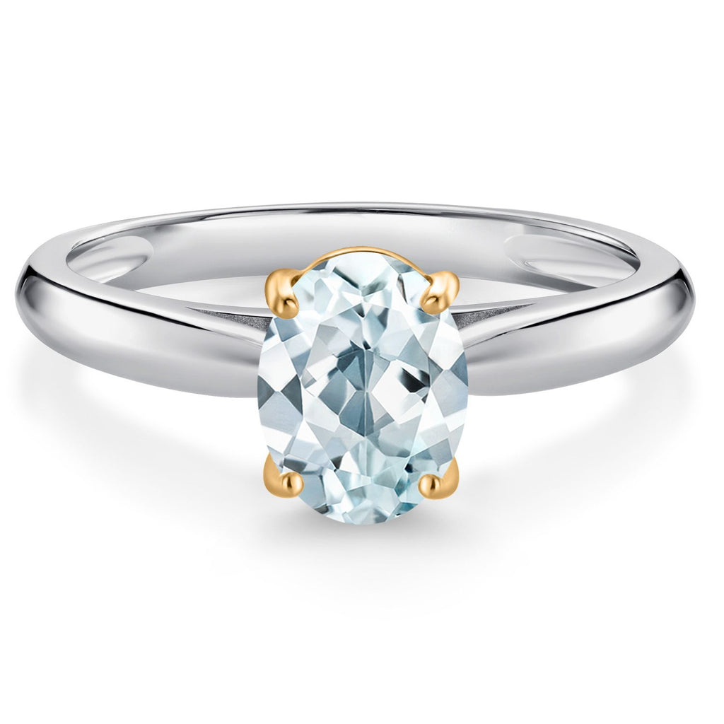 Aquamarine - March_9_Ring in 925 Sterling Silver and 10K Yellow Gold