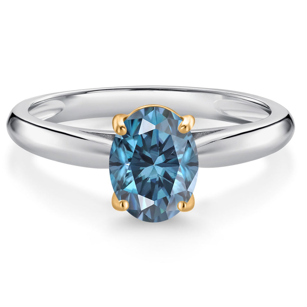 Persian Blue Moissanite - April_7_Ring in 925 Sterling Silver and 10K Yellow Gold