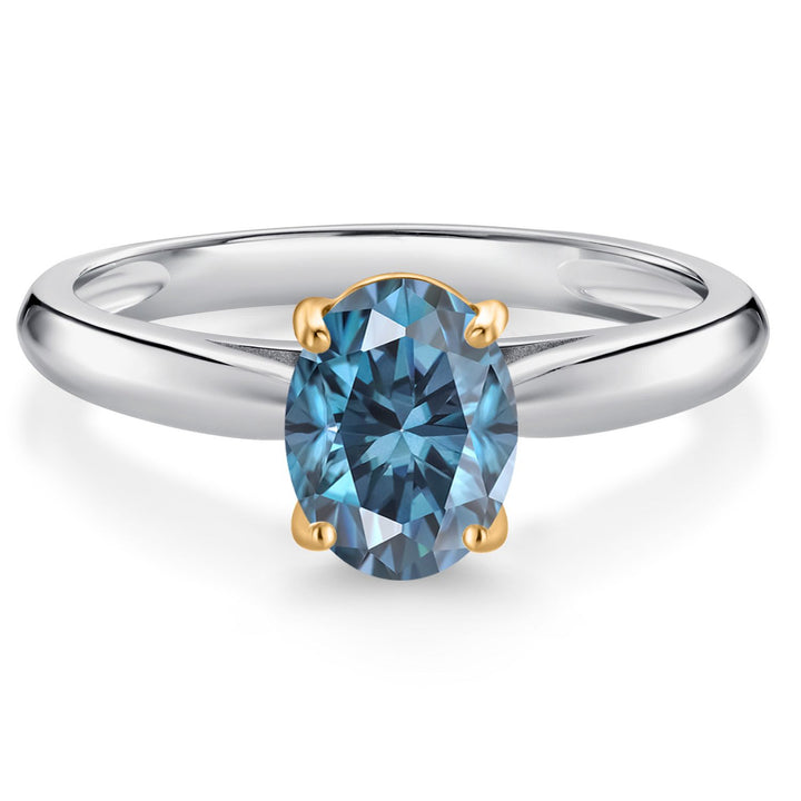 Persian Blue Moissanite - April_5_Ring in 925 Sterling Silver and 10K Yellow Gold