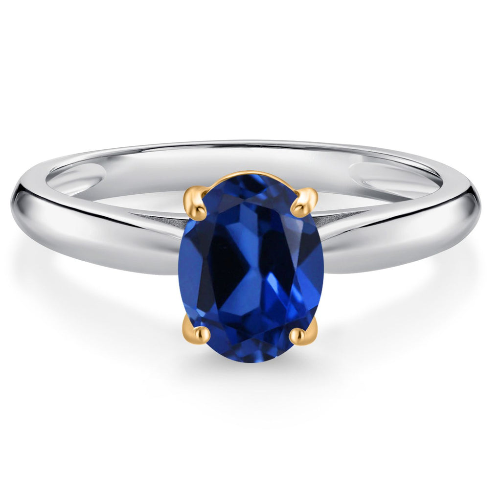 Blue Created Sapphire - September_7_Ring in 925 Sterling Silver and 10K Yellow Gold