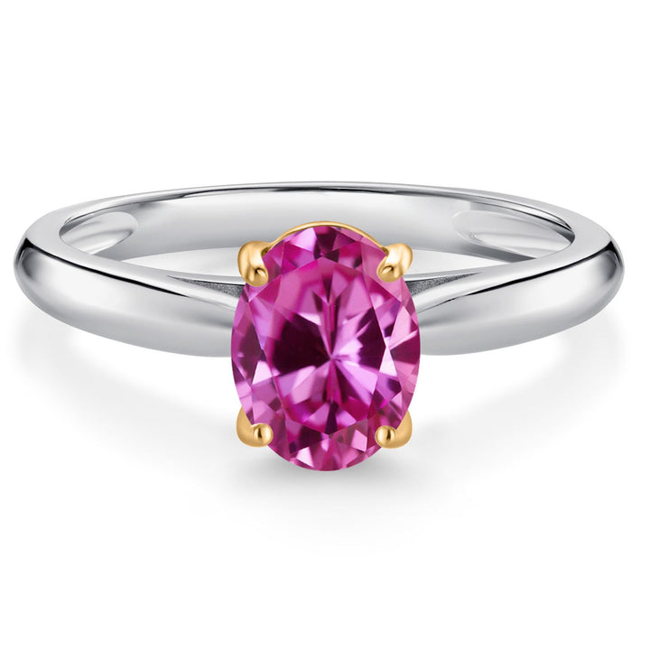 Pink Created Sapphire - September_5_Ring in 925 Sterling Silver and 10K Yellow Gold