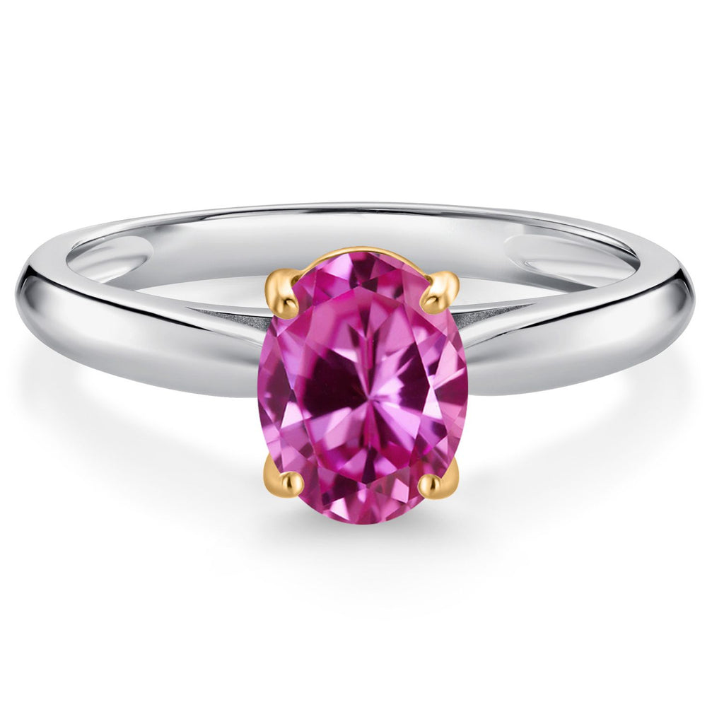 Pink Created Sapphire - September_6_Ring in 925 Sterling Silver and 10K Yellow Gold