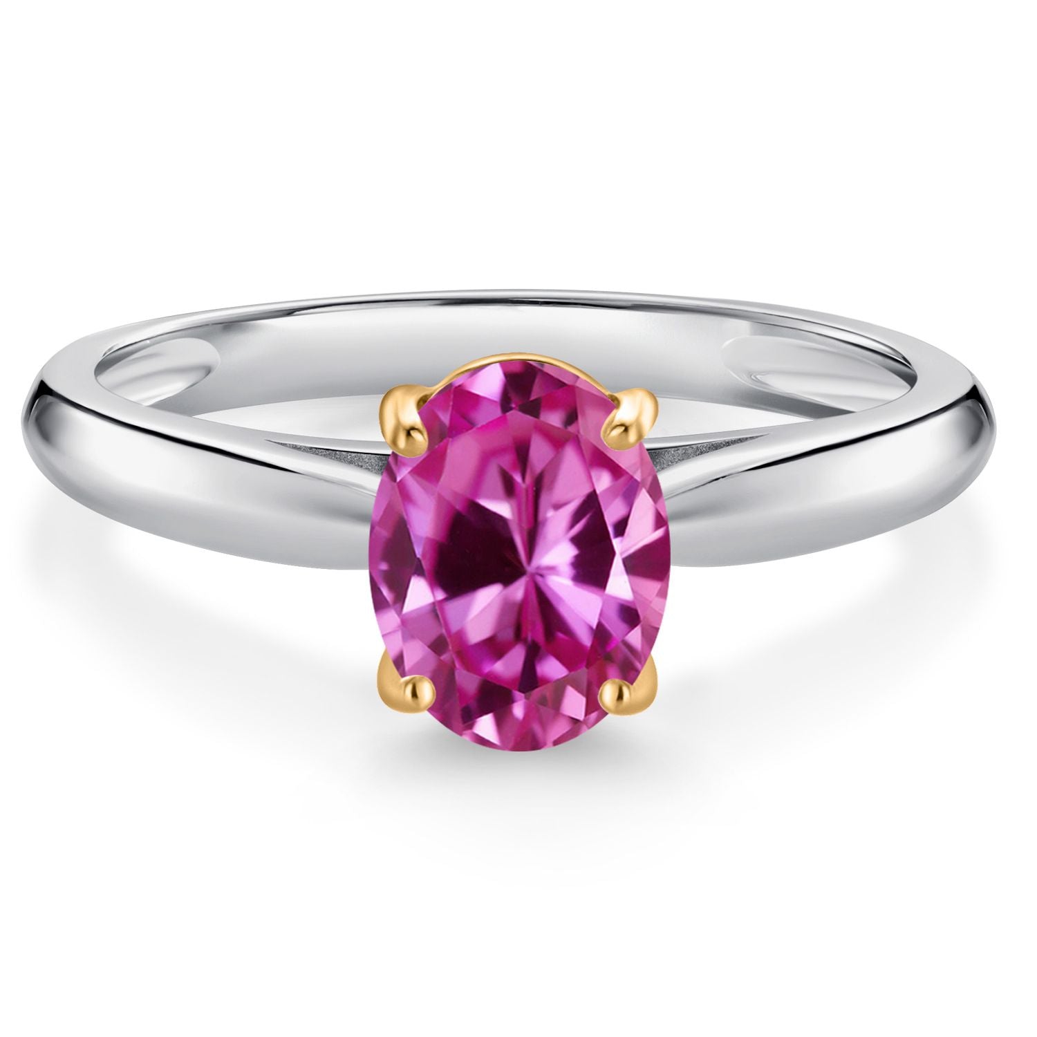 Pink Created Sapphire - September_9_Ring in 925 Sterling Silver and 10K Yellow Gold
