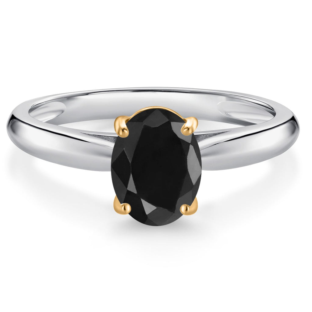 Black Sapphire - September_9_Ring in 925 Sterling Silver and 10K Yellow Gold