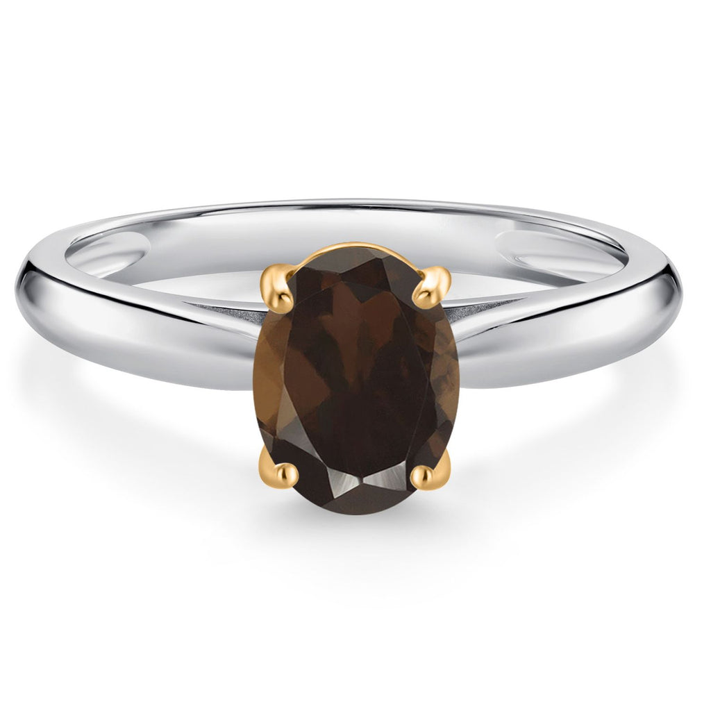Smoky Quartz_6_Ring in 925 Sterling Silver and 10K Yellow Gold