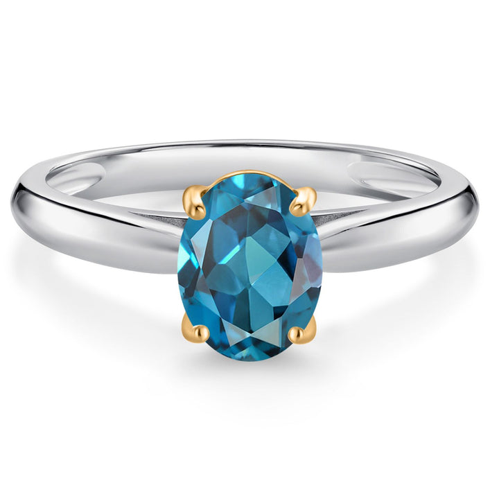 London Blue Topaz - November_7_Ring in 925 Sterling Silver and 10K Yellow Gold