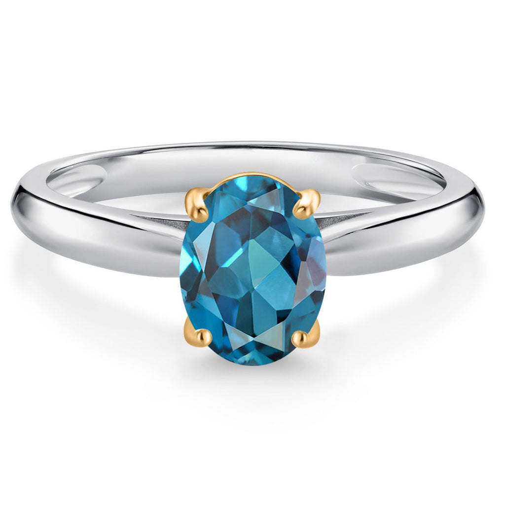 London Blue Topaz - November_5_Ring in 925 Sterling Silver and 10K Yellow Gold