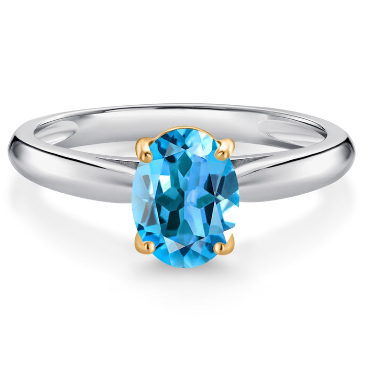 Swiss Blue Topaz - November_5_Ring in 925 Sterling Silver and 10K Yellow Gold