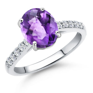 Amethyst and Lab Grown Diamond_5_Ring in 10K White Gold