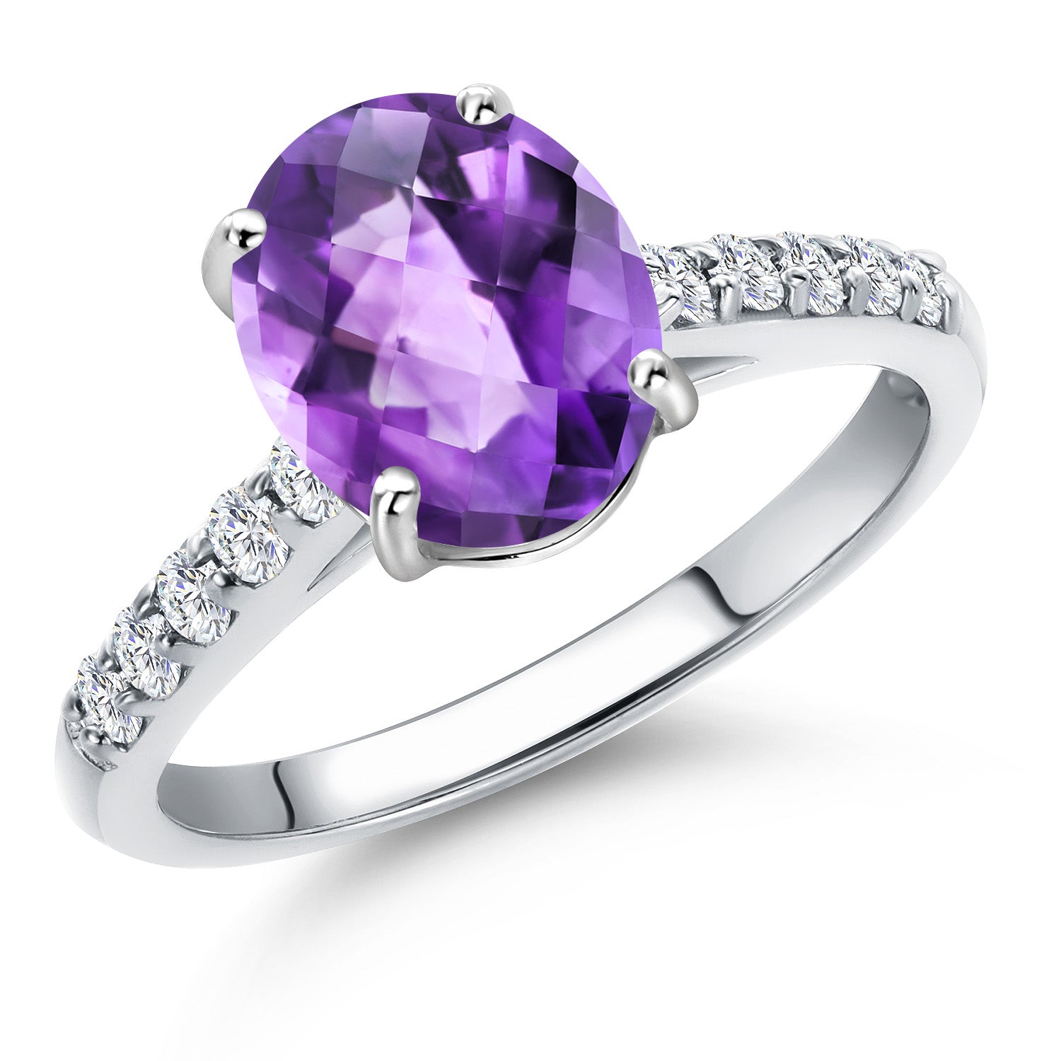 Amethyst and Lab Grown Diamond_5_Ring in 10K White Gold