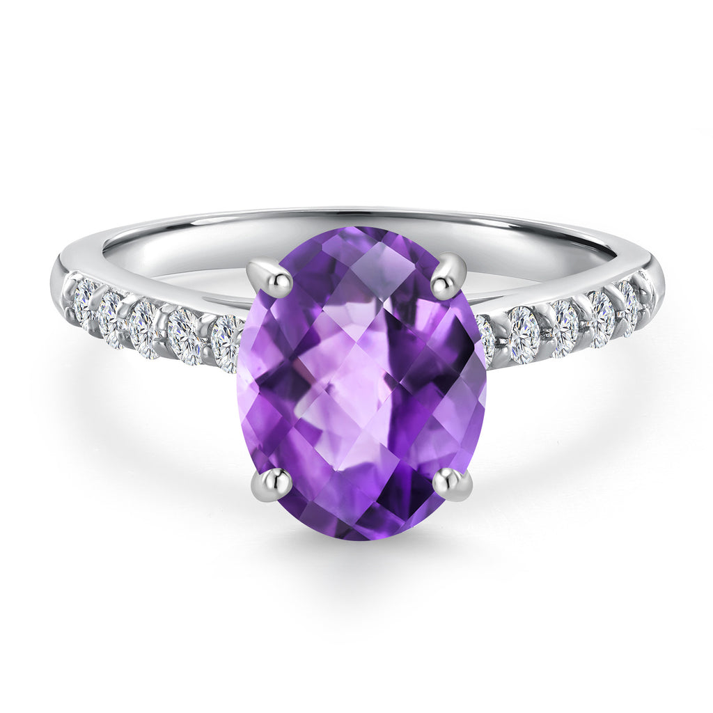 Amethyst and Lab Grown Diamond_5_Ring in 10K White Gold