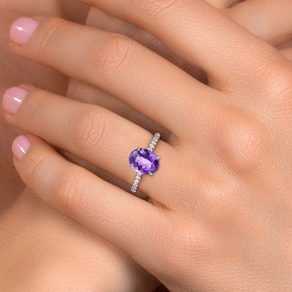 Amethyst and Lab Grown Diamond_5_Ring in 10K White Gold
