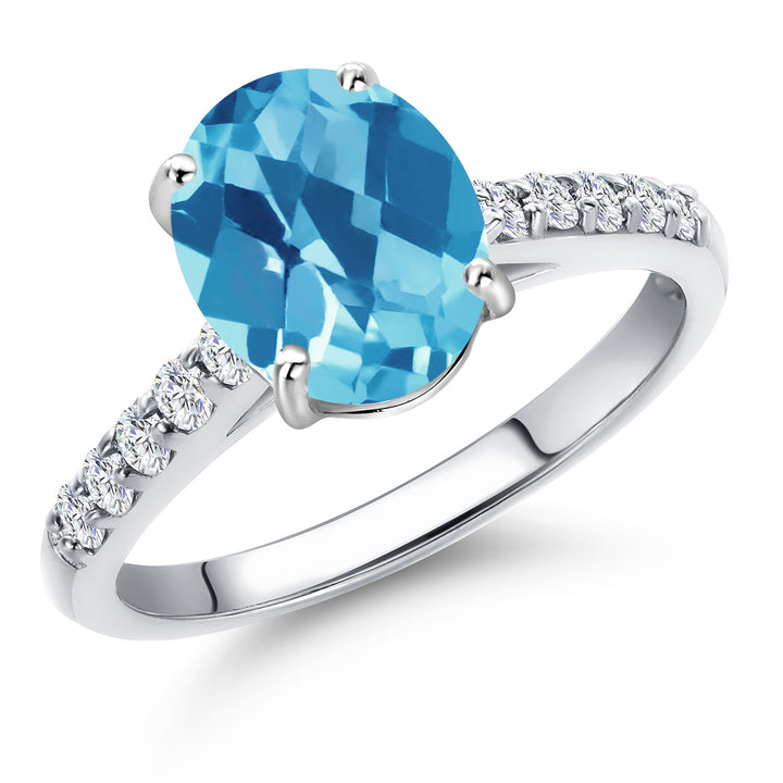 Swiss Blue Topaz-Checkerboard - November_5_Ring in 10K White Gold