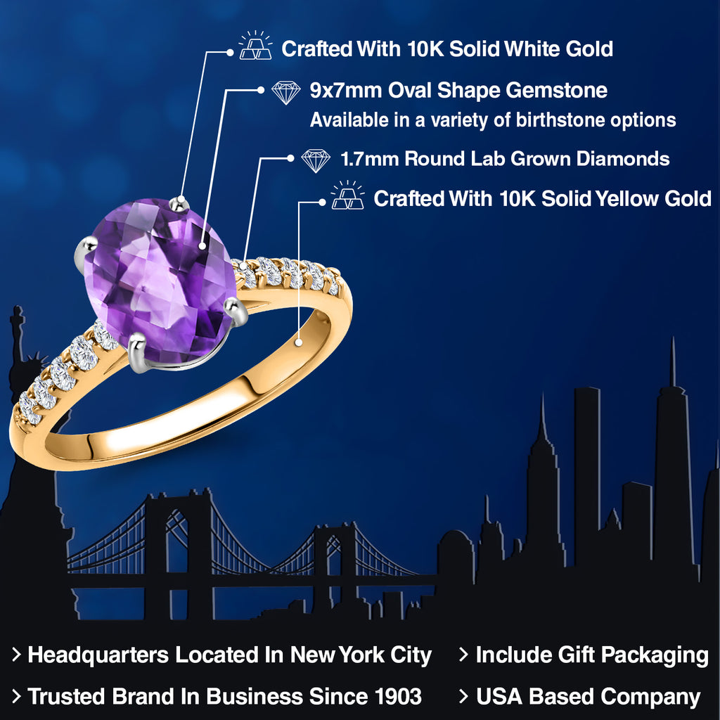 Amethyst and Lab Grown Diamond_5_Ring in 10K Two Tone Gold