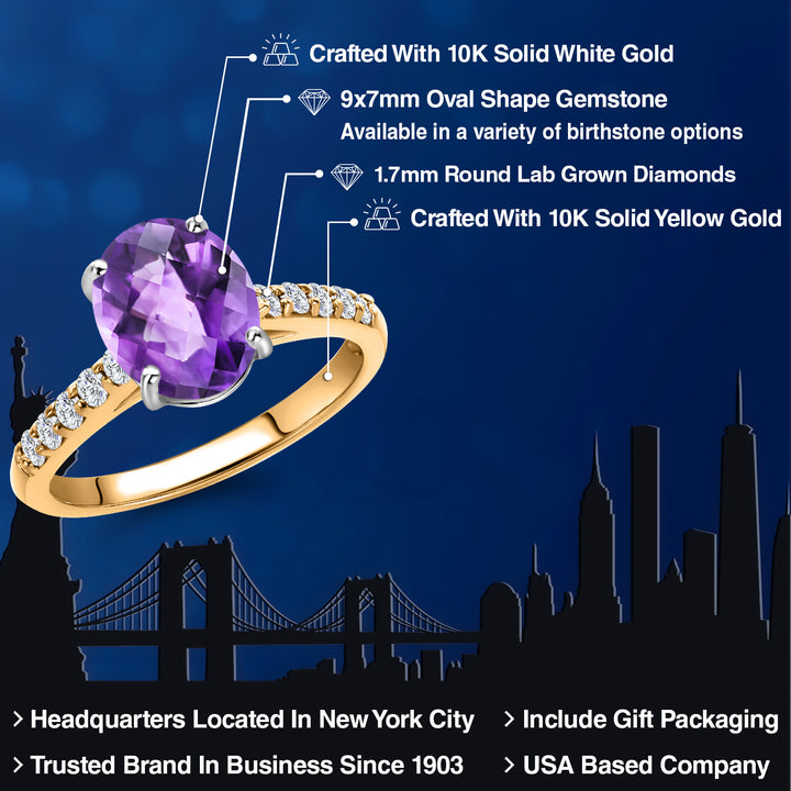 Amethyst and Lab Grown Diamond_5_Ring in 10K Two Tone Gold