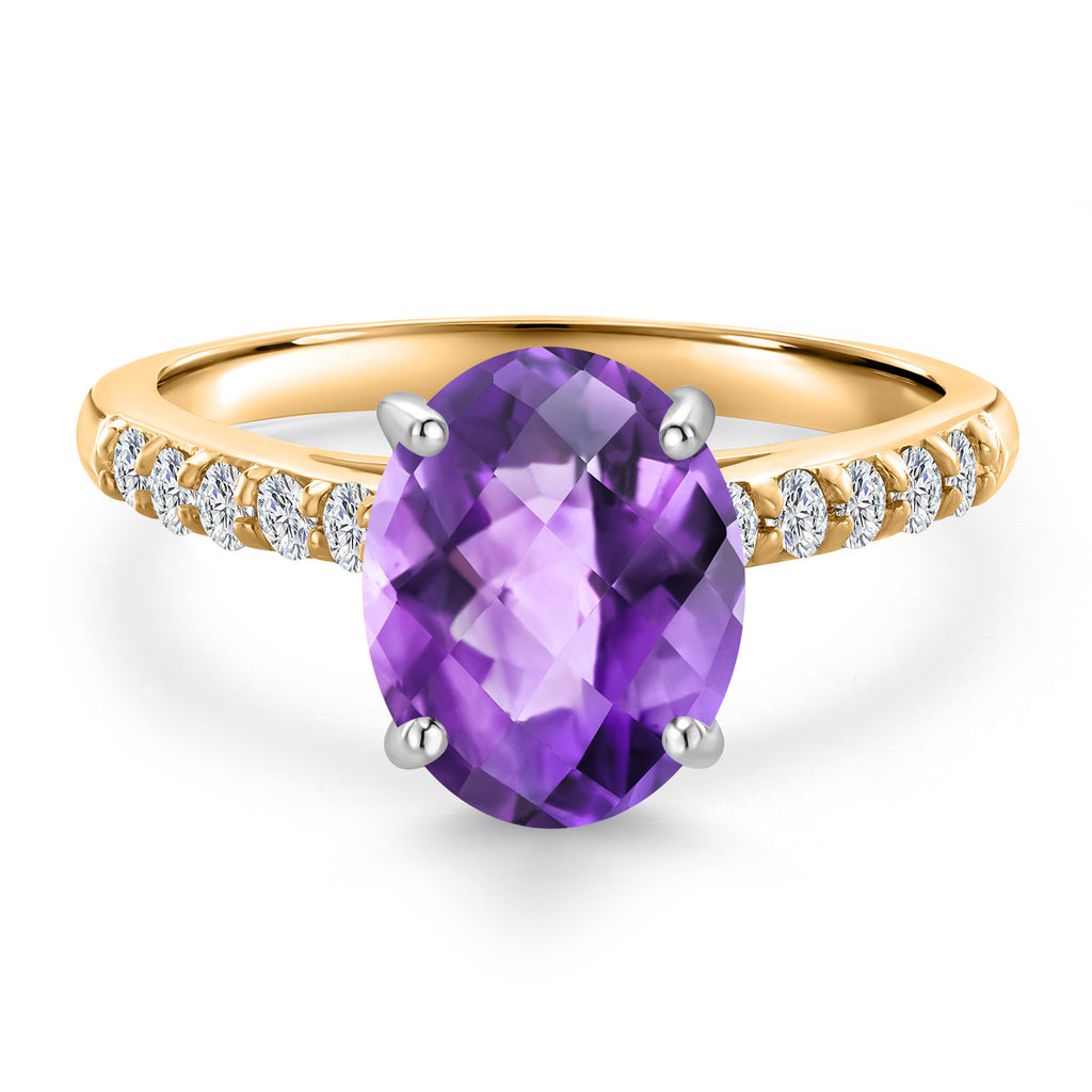 Amethyst and Lab Grown Diamond_5_Ring in 10K Two Tone Gold