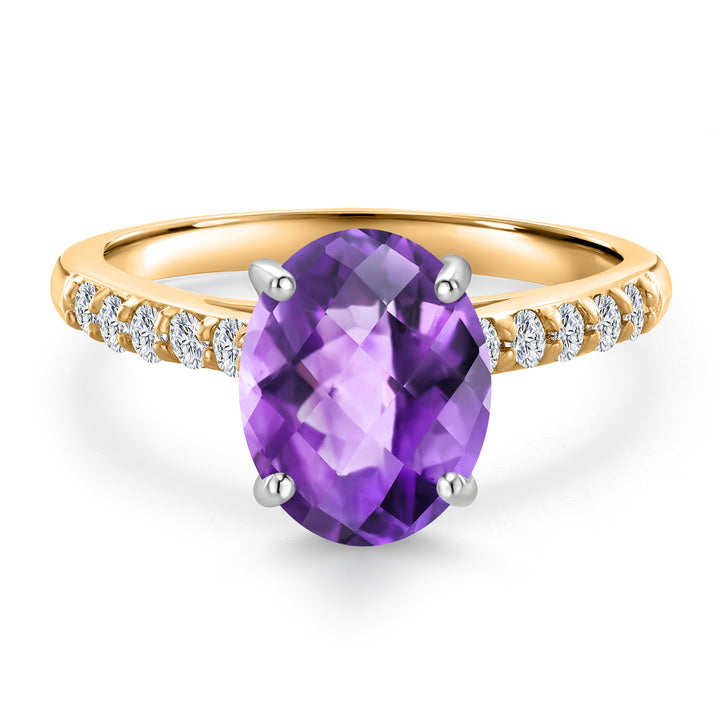 Amethyst and Lab Grown Diamond_5_Ring in 10K Two Tone Gold