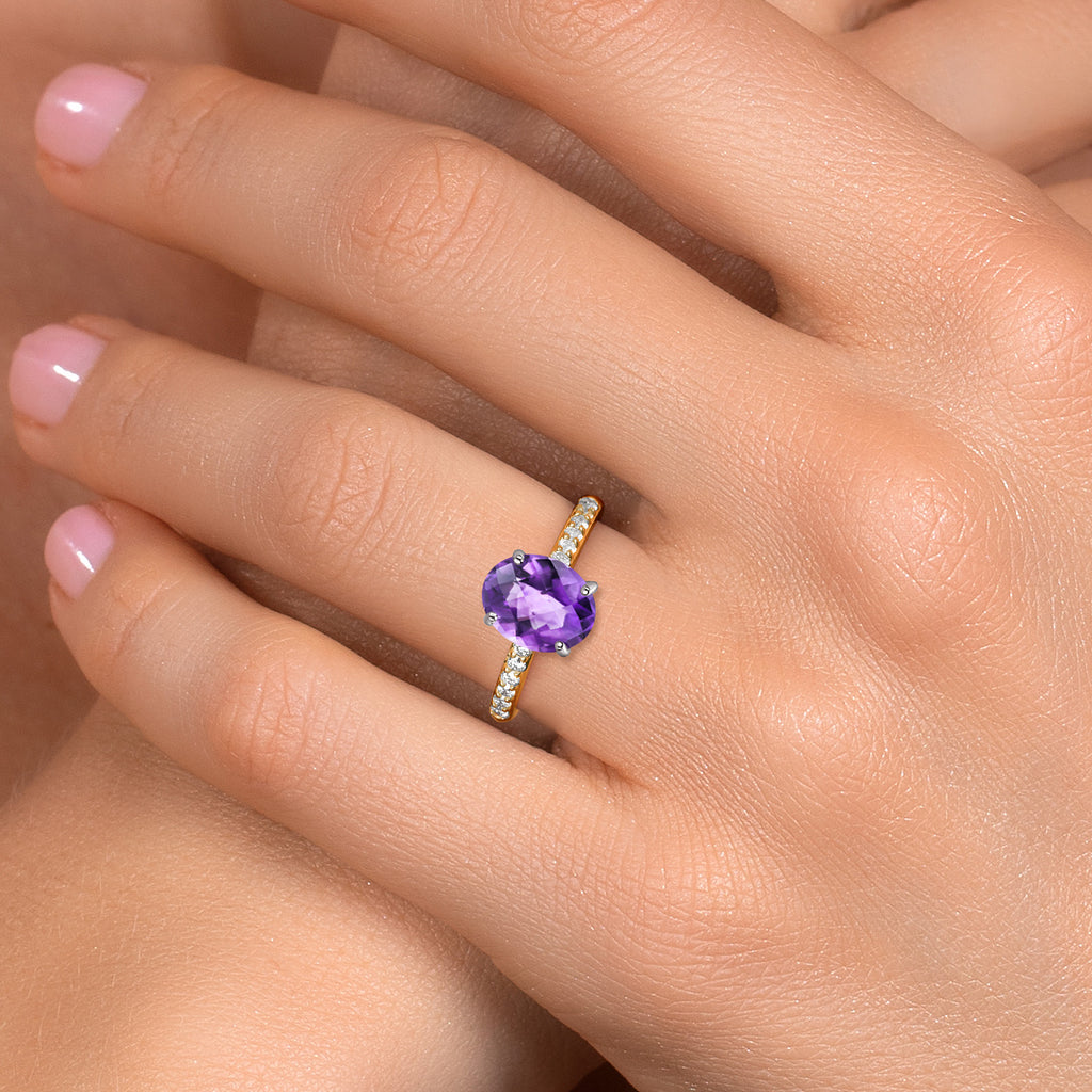 Amethyst and Lab Grown Diamond_5_Ring in 10K Two Tone Gold