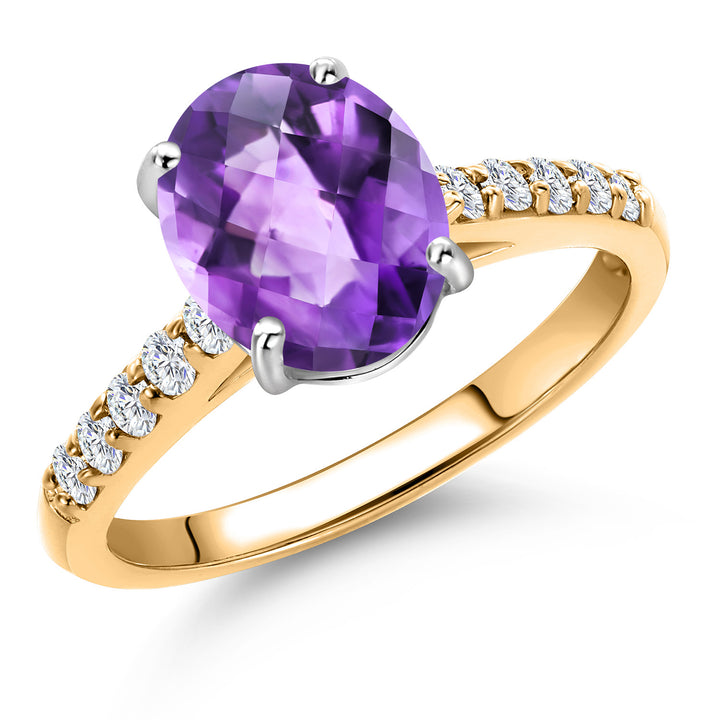 Amethyst and Lab Grown Diamond_5_Ring in 10K Two Tone Gold
