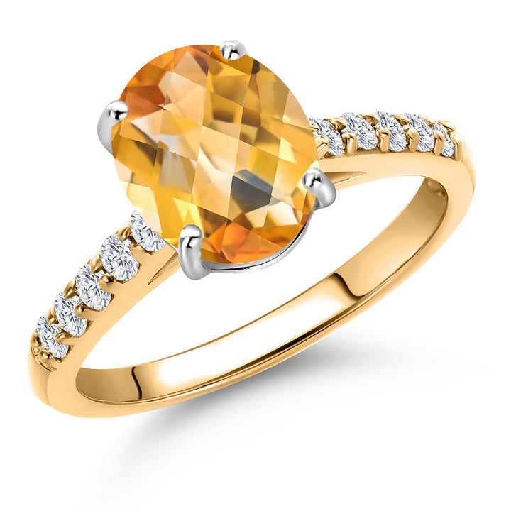 Citrine-Checkerboard - November_5_Ring in 10K Two Tone Gold
