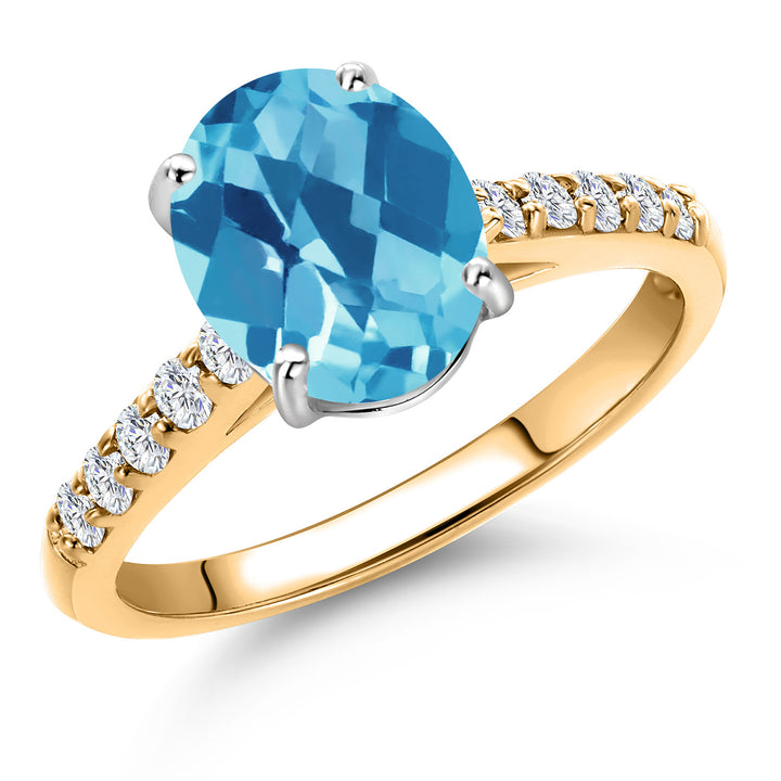 Swiss Blue Topaz-Checkerboard - November_5_Ring in 10K Two Tone Gold