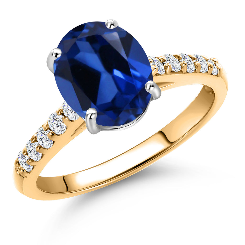 Blue Created Sapphire - September_8_Ring in 10K Two Tone Gold