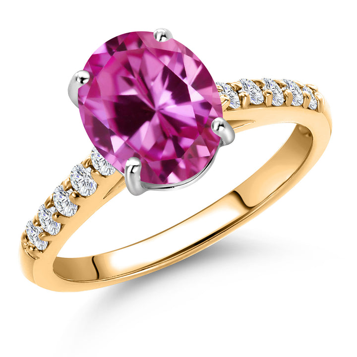 Pink Created Sapphire - September_5_Ring in 10K Two Tone Gold