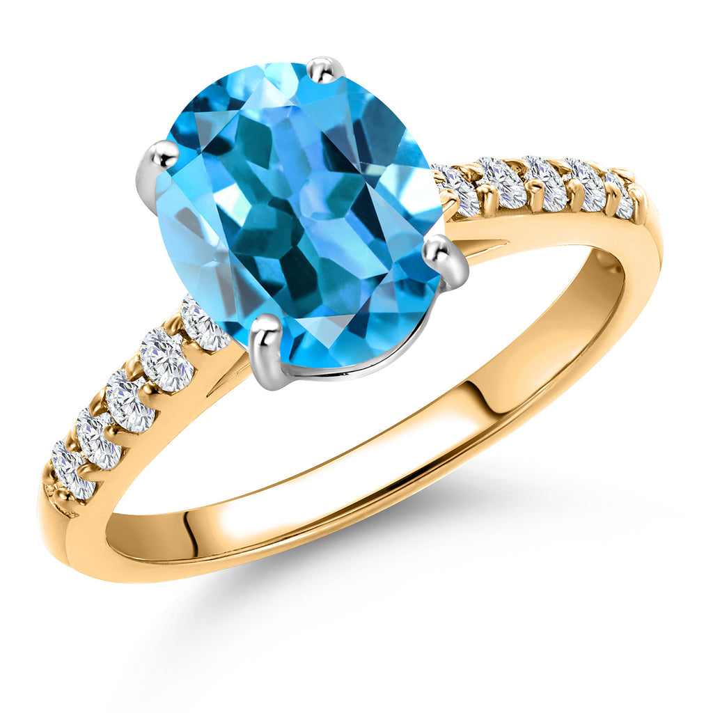 Swiss Blue Topaz - November_7_Ring in 10K Two Tone Gold