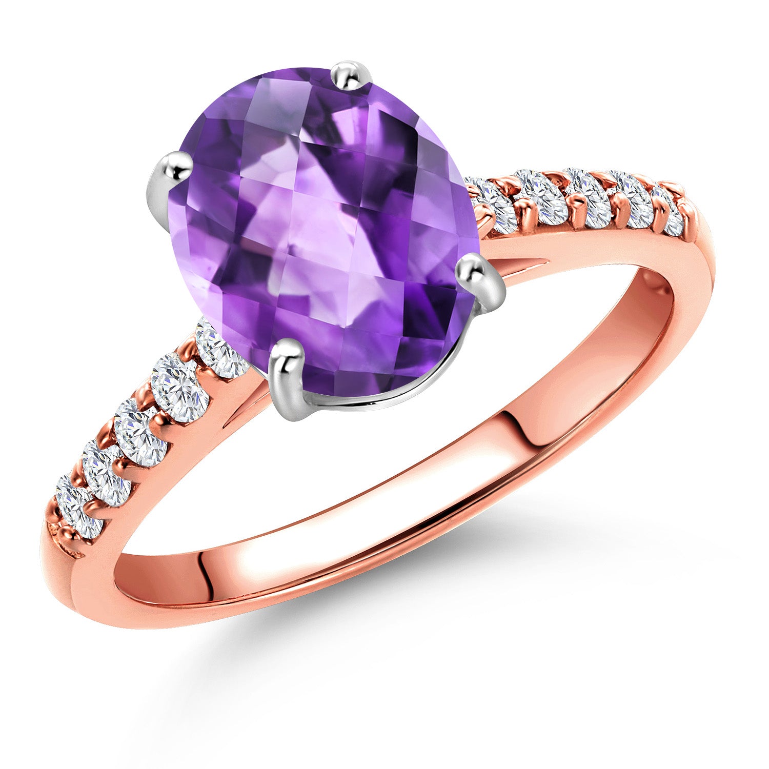 Amethyst and Lab Grown Diamond_5_Ring in 10K Two Tone Gold