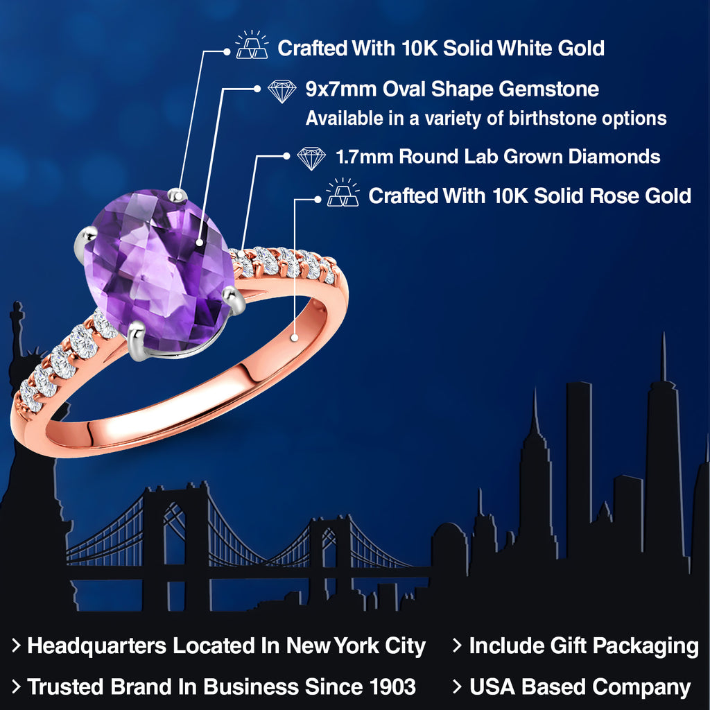 Amethyst and Lab Grown Diamond_5_Ring in 10K Two Tone Gold