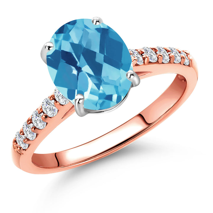 Swiss Blue Topaz-Checkerboard - November_6_Ring in 10K Two Tone Gold