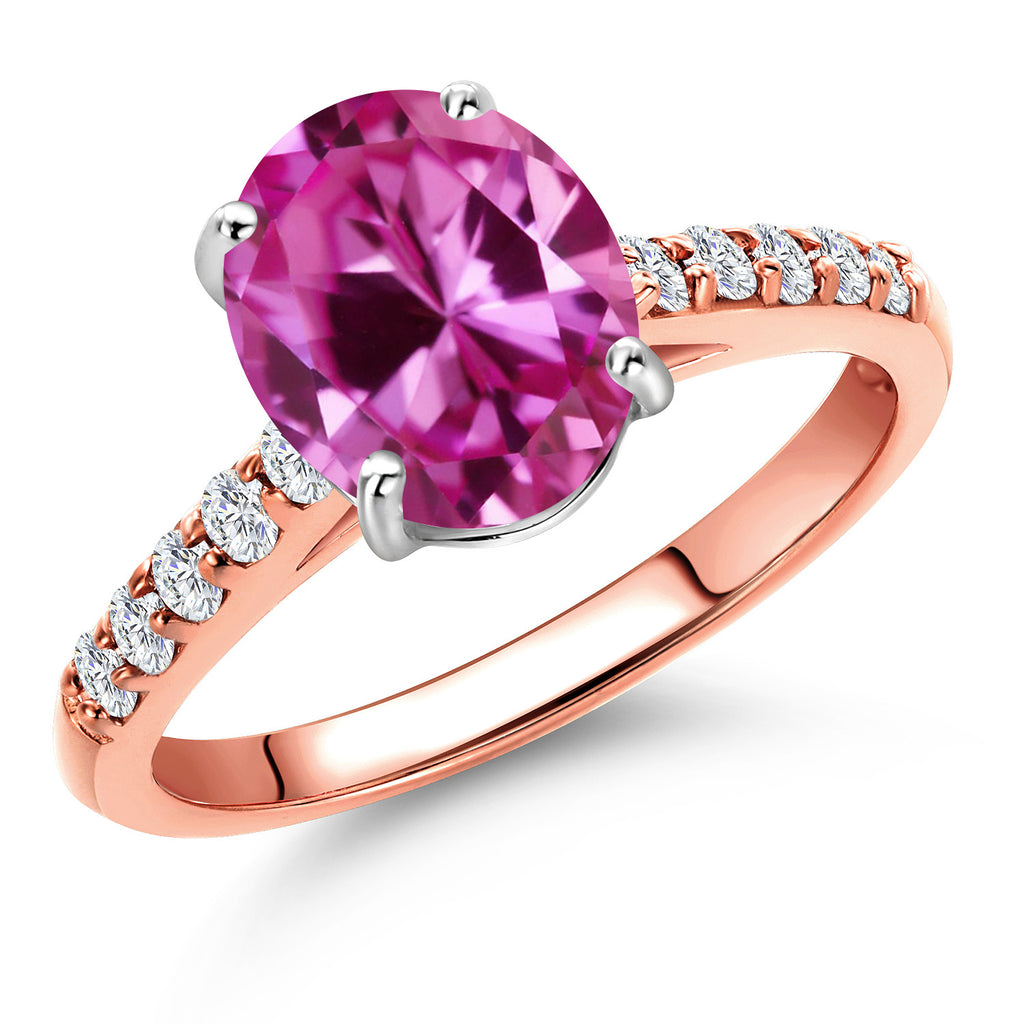 Pink Created Sapphire - September_7_Ring in 10K Two Tone Gold