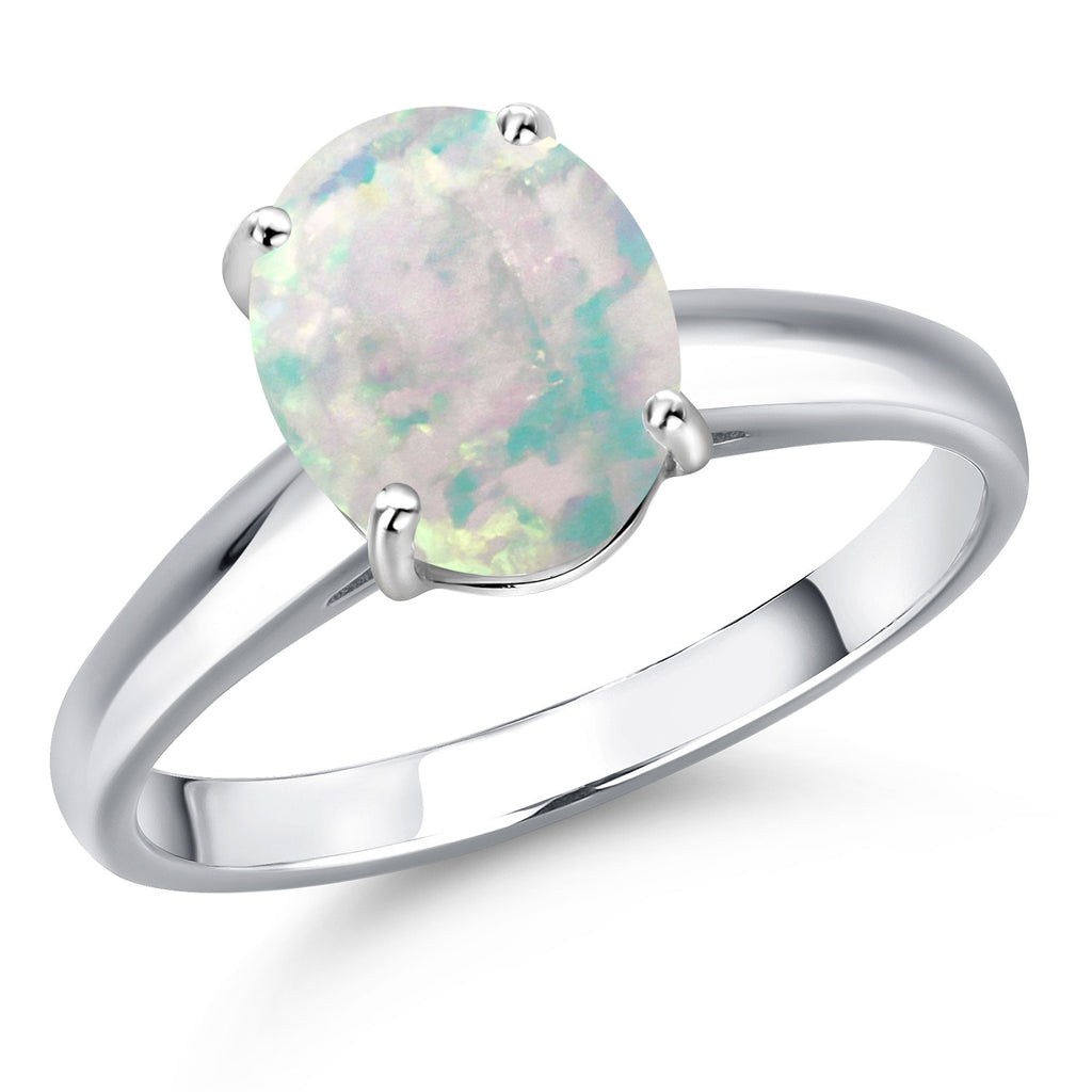 White Simulated Opal-Cabochon - October_9_Ring in 10K White Gold