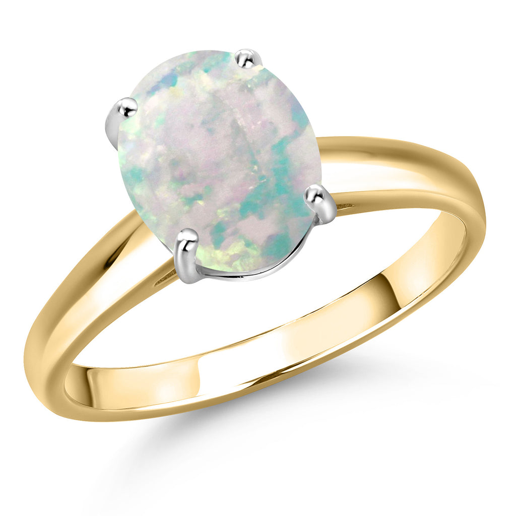 White Simulated Opal-Cabochon - October_7_Ring in 10K Two Tone Gold