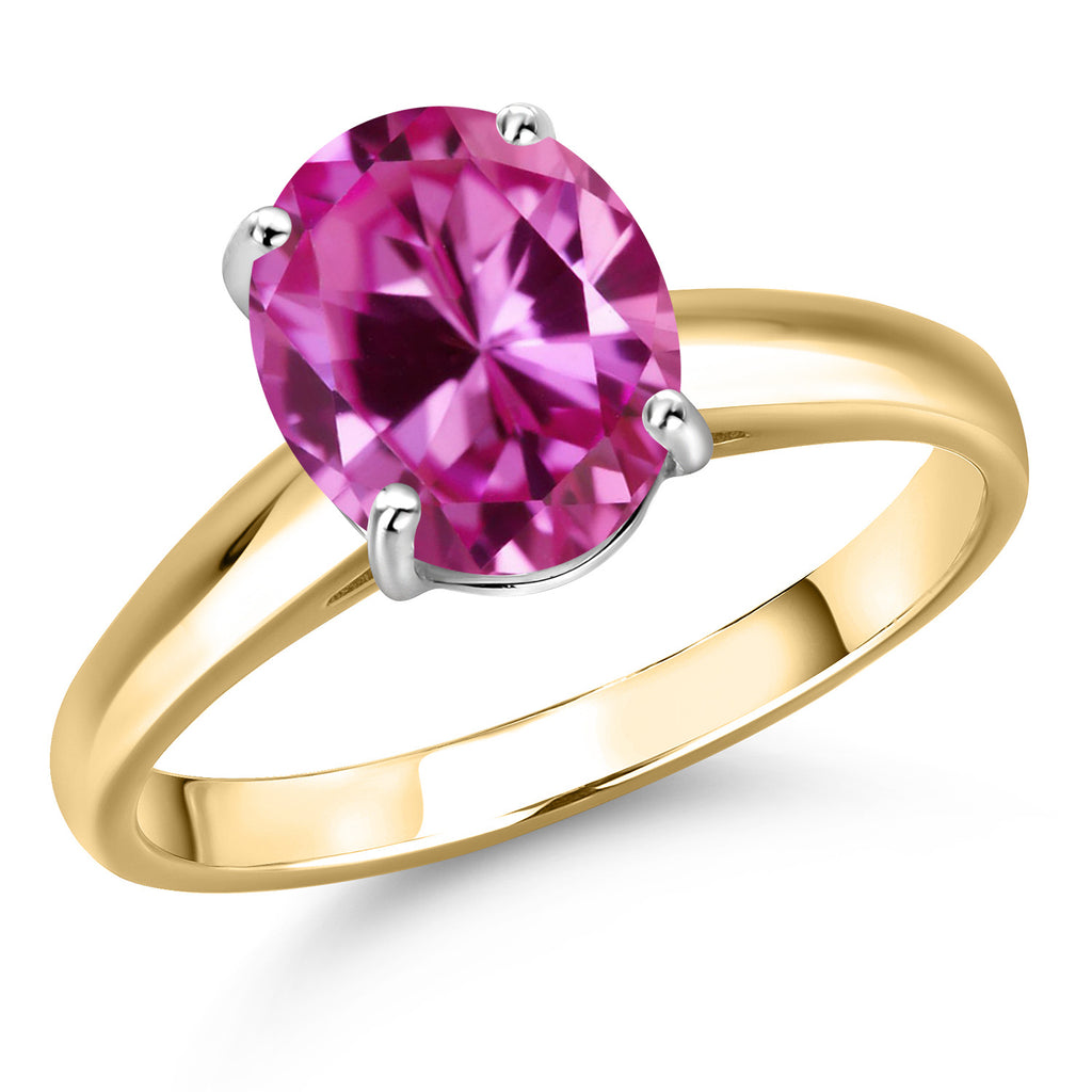 Pink Created Sapphire - September_8_Ring in 10K Two Tone Gold