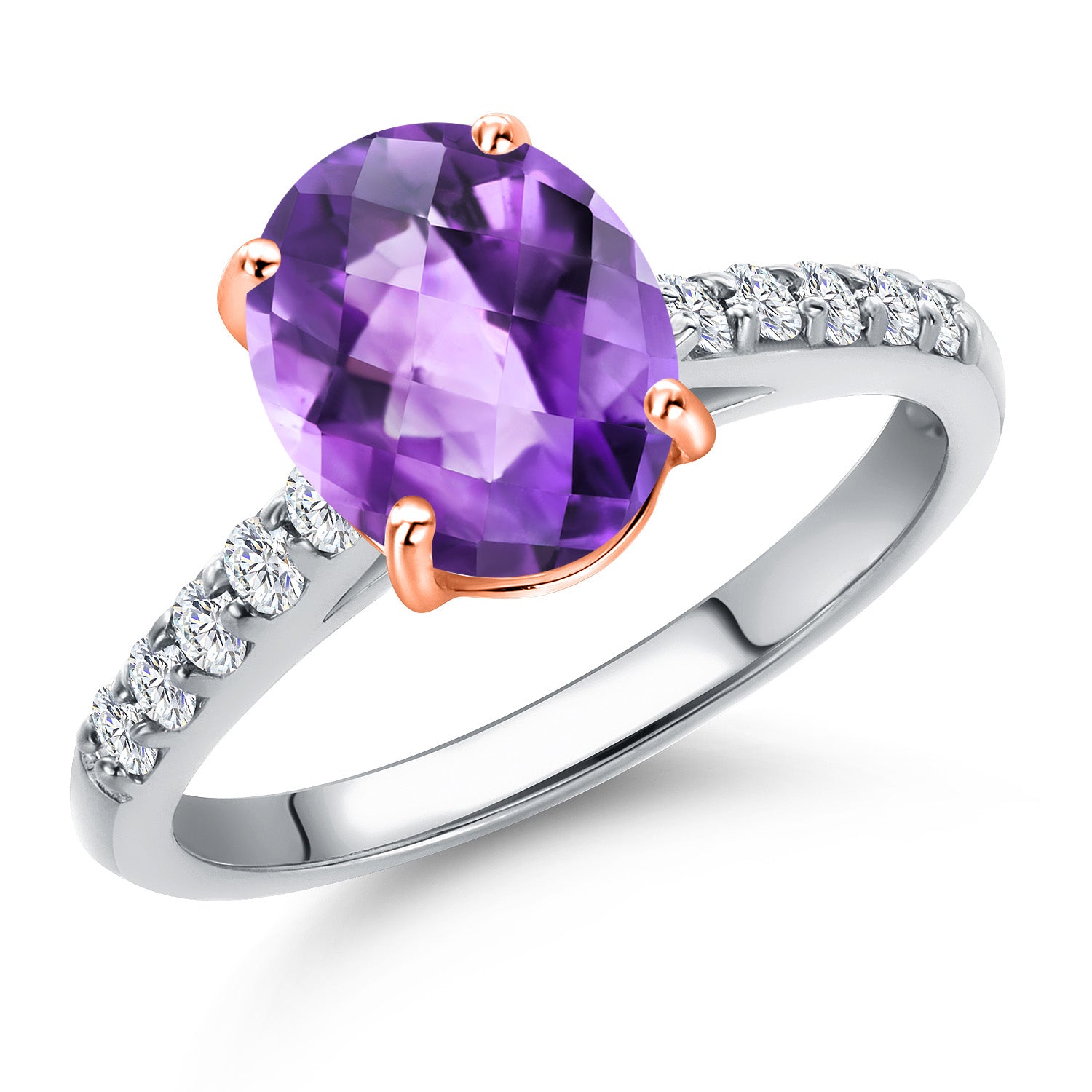 Amethyst and Lab Grown Diamond_5_Ring in 10K Two Tone Gold